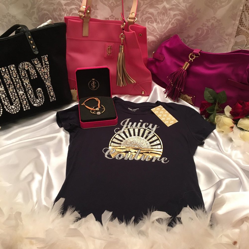 RARE new vintage juicy couture tee shirt and 2 bracelet set !